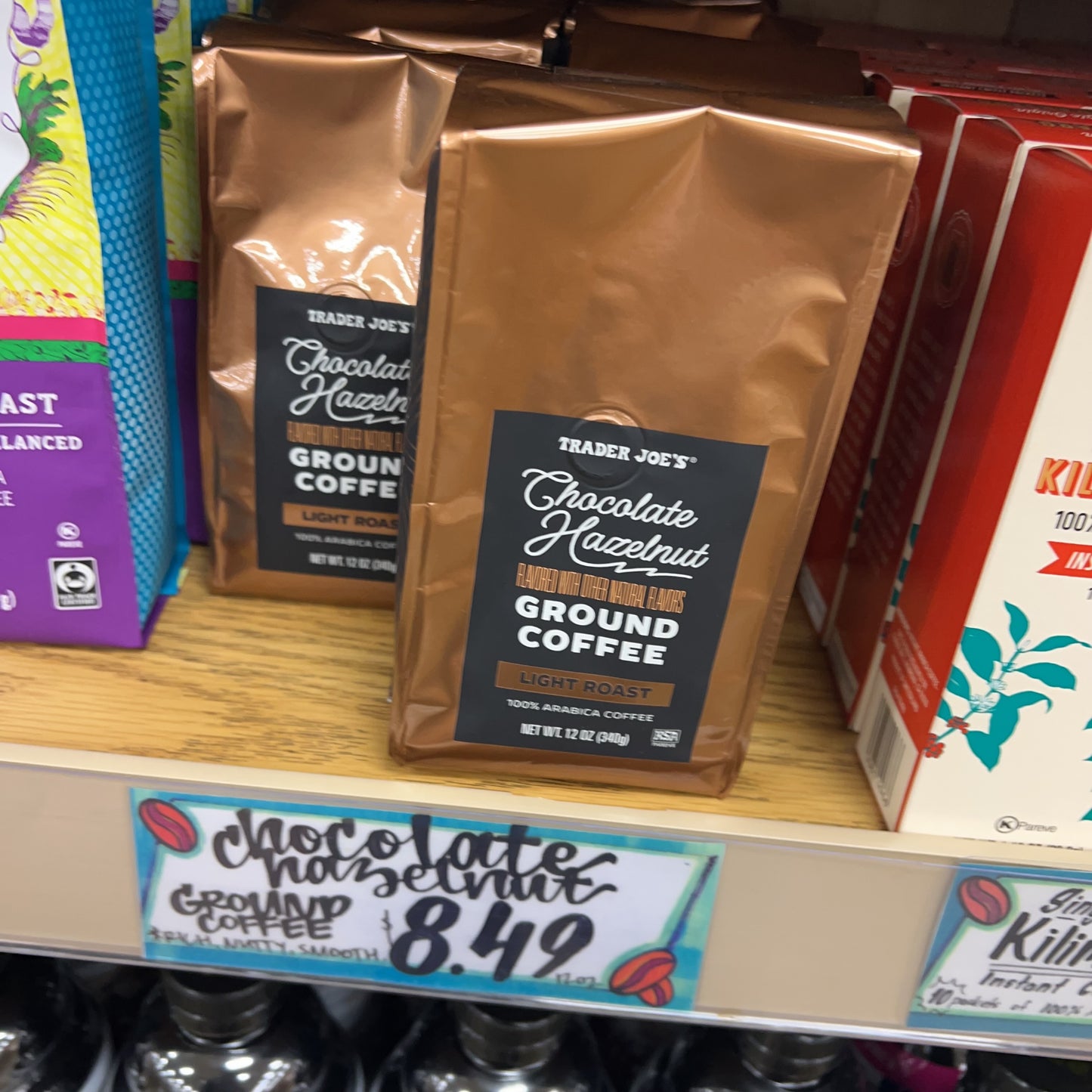 Trader Joe's Chocolate Hazelnut Ground Coffee Light Roast 100% Arabica 12 oz