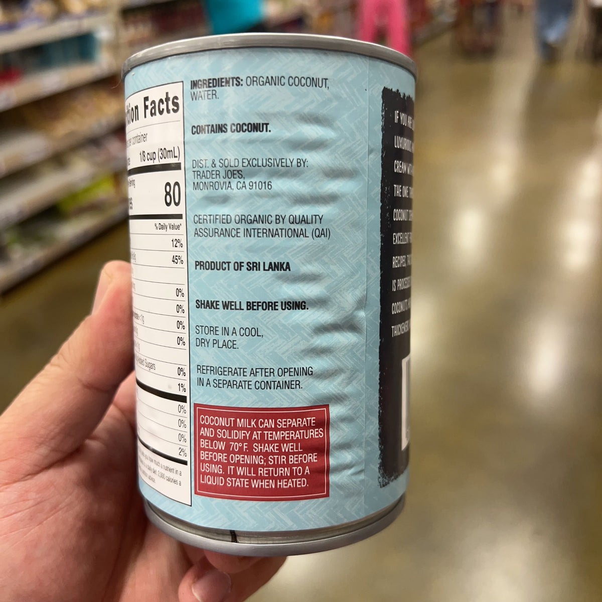 Trader Joe's Organic Coconut Cream, 13.5 fl oz product image 3