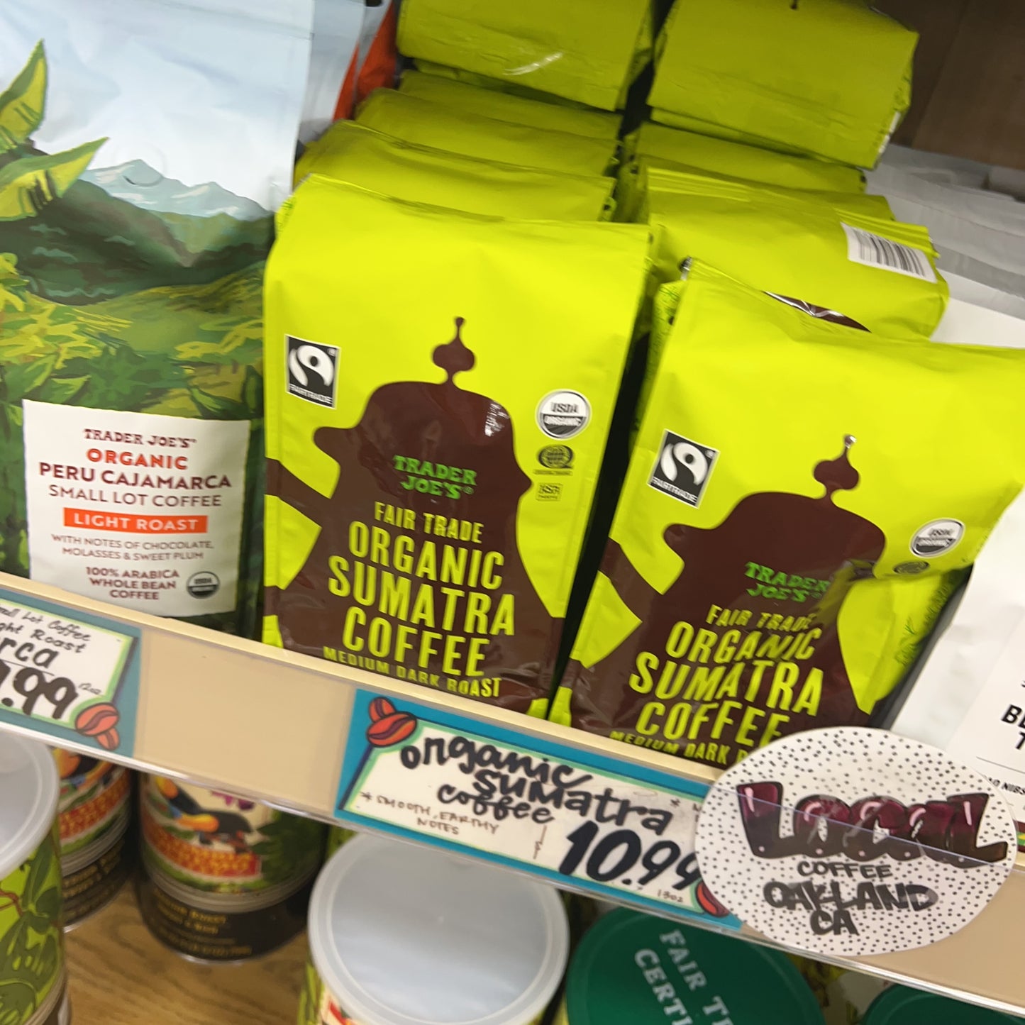 Trader Joe's Fair Trade Organic Sumatra Coffee Medium Dark Roast • 100% Arabica Whole Bean Coffee • Net Wt. 13 oz (369g)