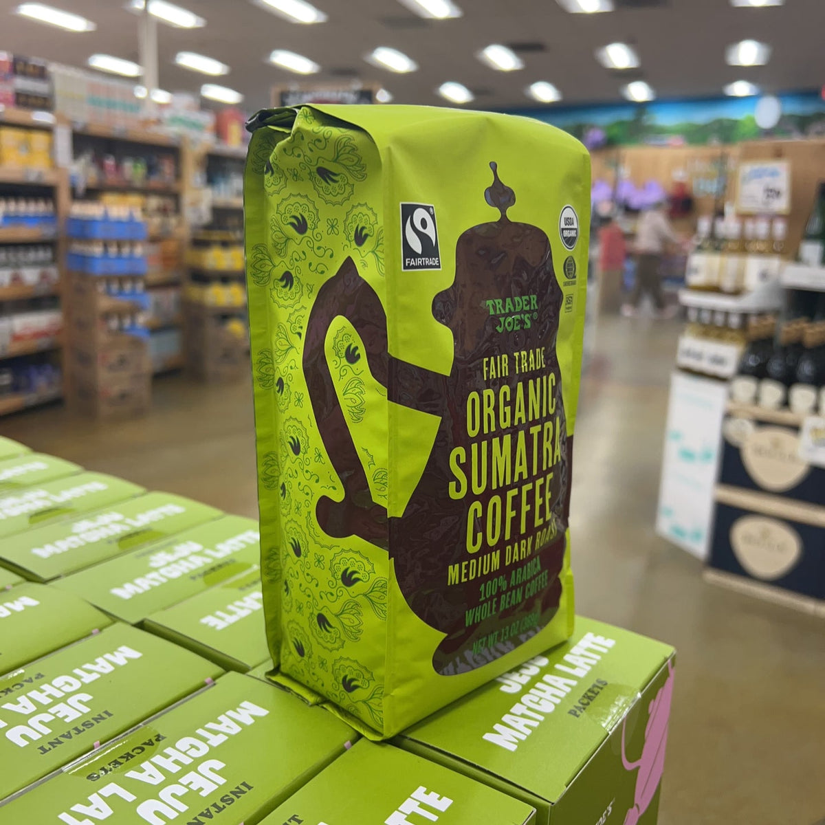 Trader Joe's Fair Trade Organic Sumatra Coffee Medium Dark Roast 100% Arabica Whole Bean 13 oz