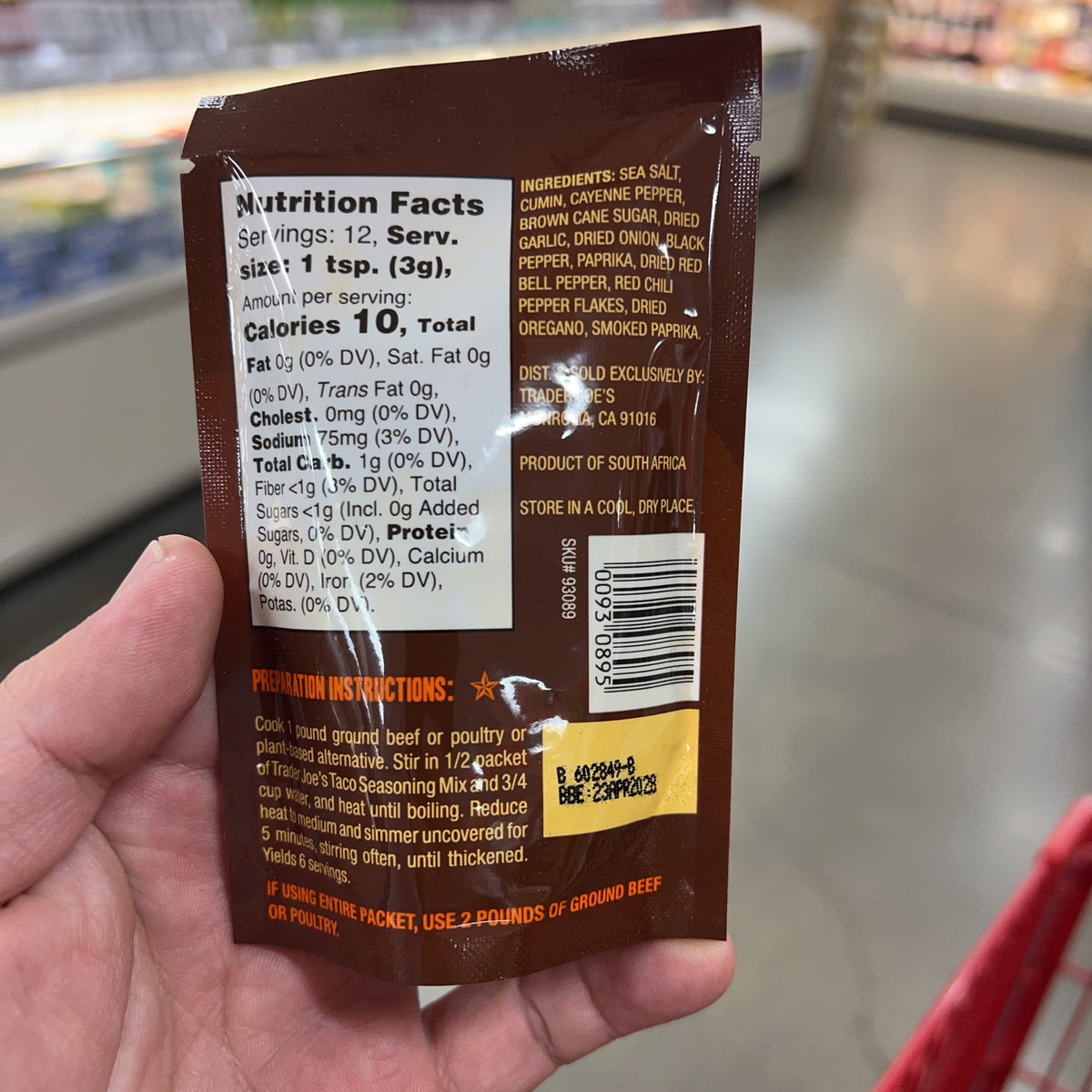 Trader Joe's Taco Seasoning Mix 1.3 oz Pack of 3 — additional package detail