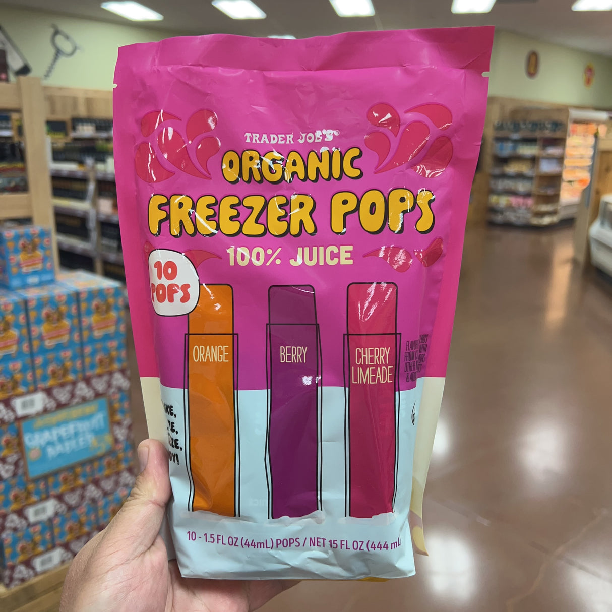 Trader Joe's Organic Freezer Pops 100% Juice — 10 Pops (Orange, Berry, Cherry Limeade)