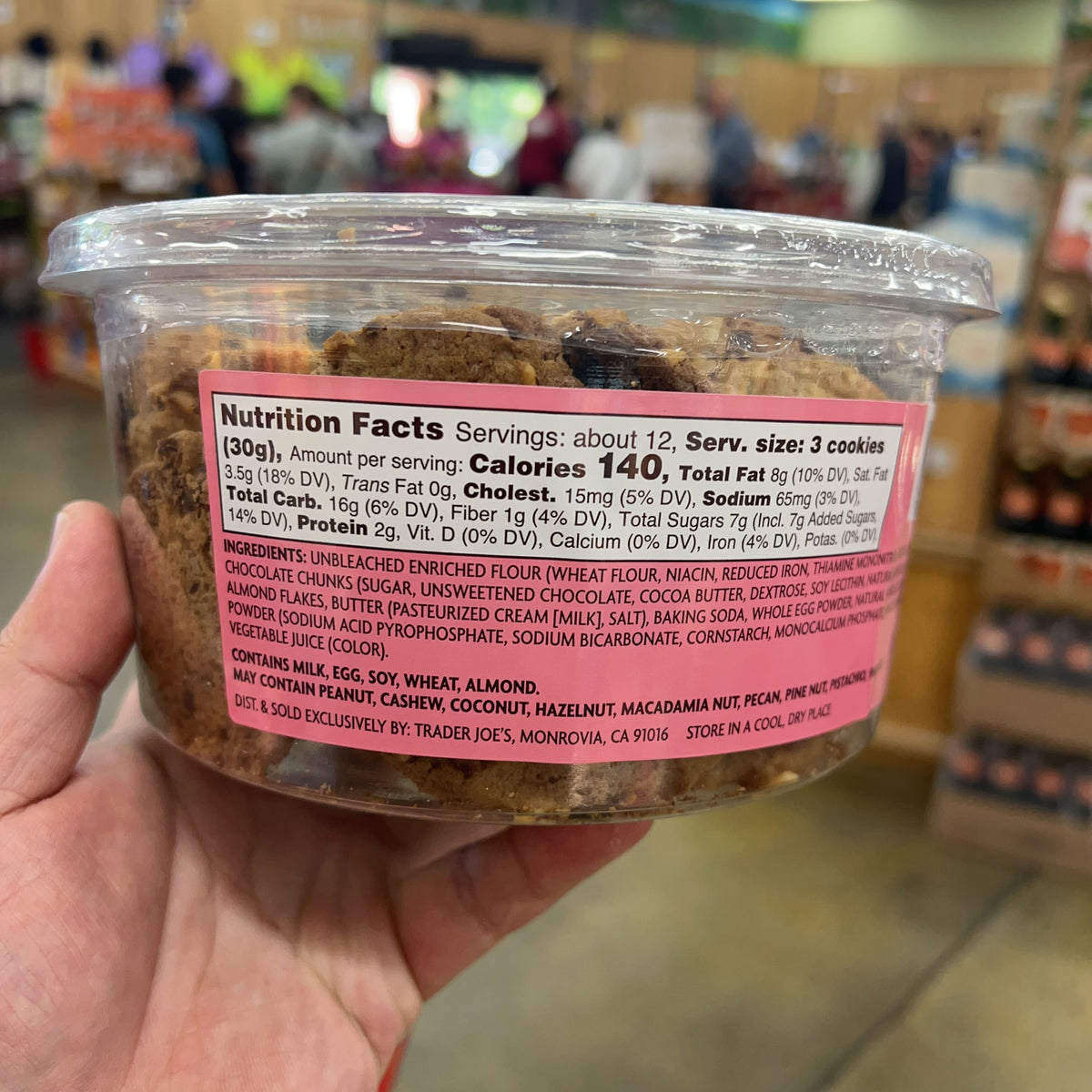 Trader Joe's Dark Chocolate Chunk and Almond Cookies 13 oz (369g) product image 2