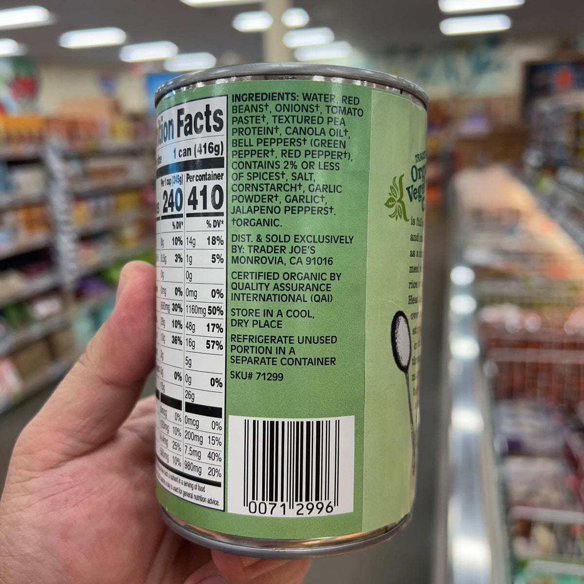 Trader Joe's Organic Vegetarian Chili with Red Beans & Onion, 14.67 oz product image 5