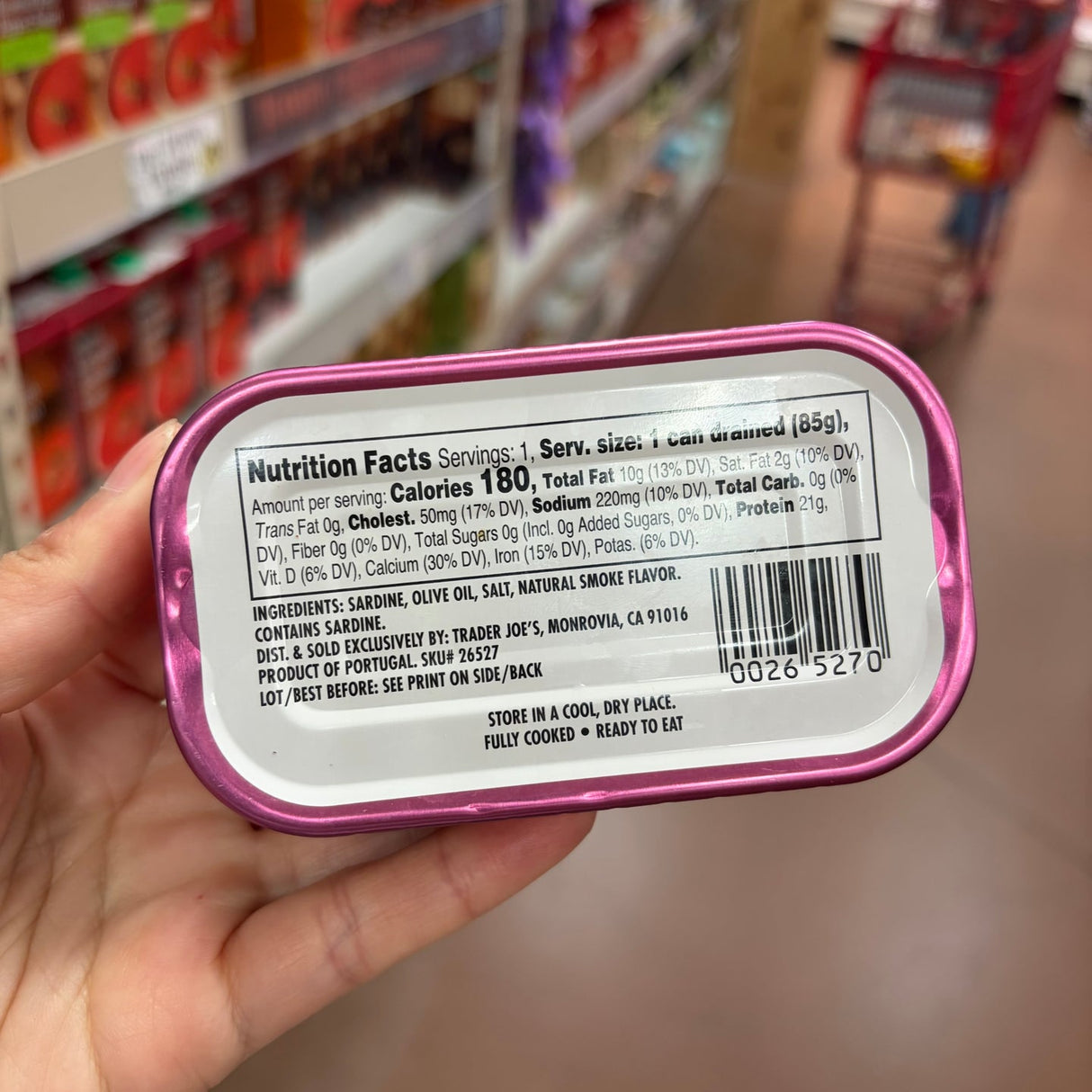Trader Joe's Wild Caught Sardines in Olive Oil with Smoke Flavor 3 oz Drained
