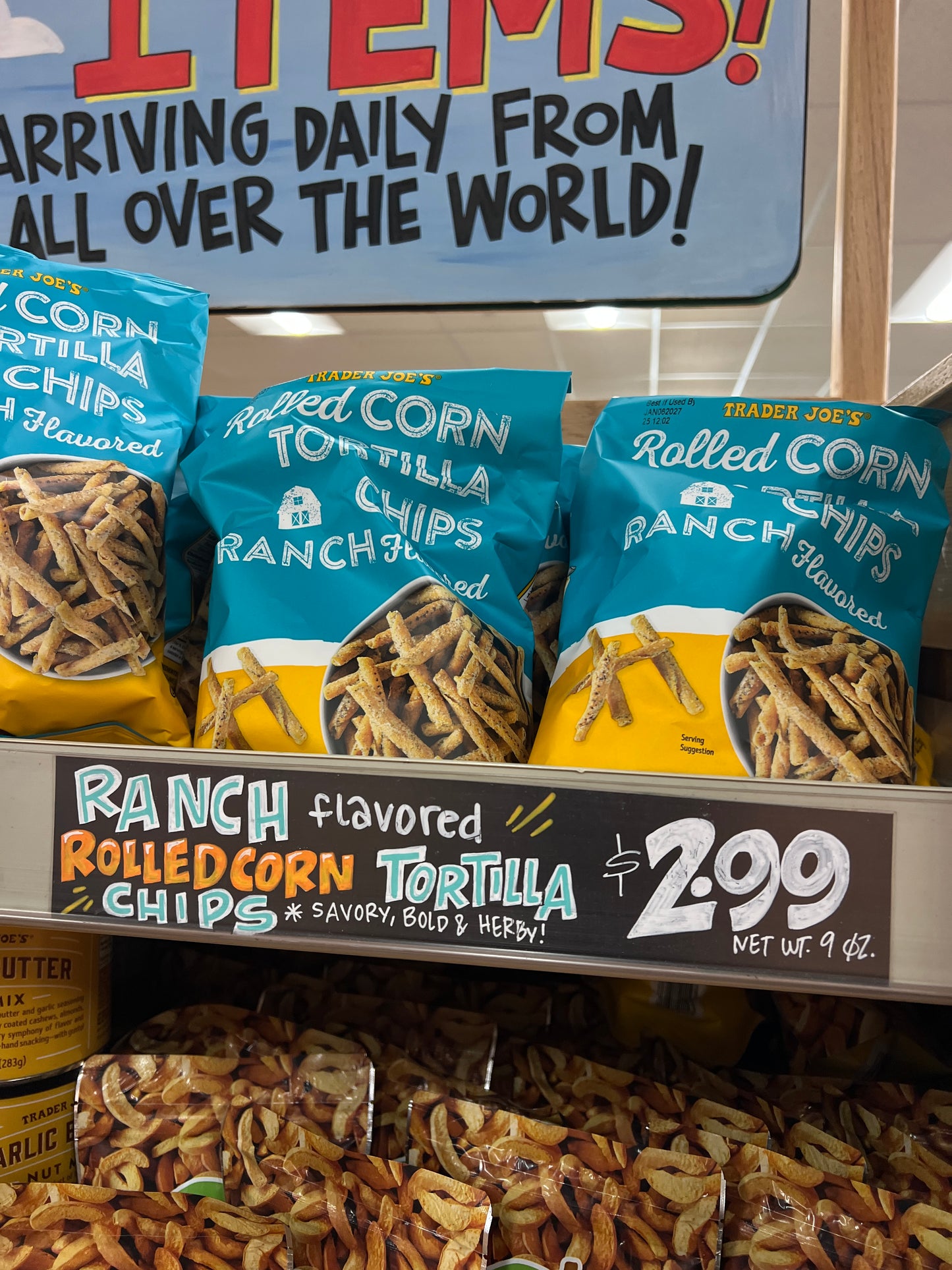 Trader Joe's Rolled Corn Tortilla Chips Ranch Flavored Net Wt. 9 oz (255g)