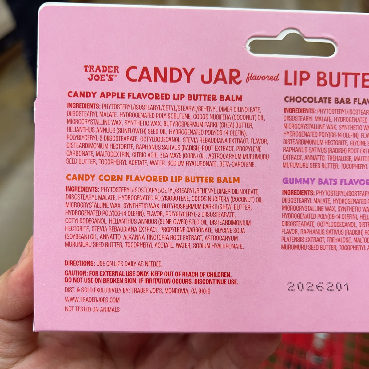 Trader Joe's Candy Jar Flavored Lip Butter Balm Set — additional label view