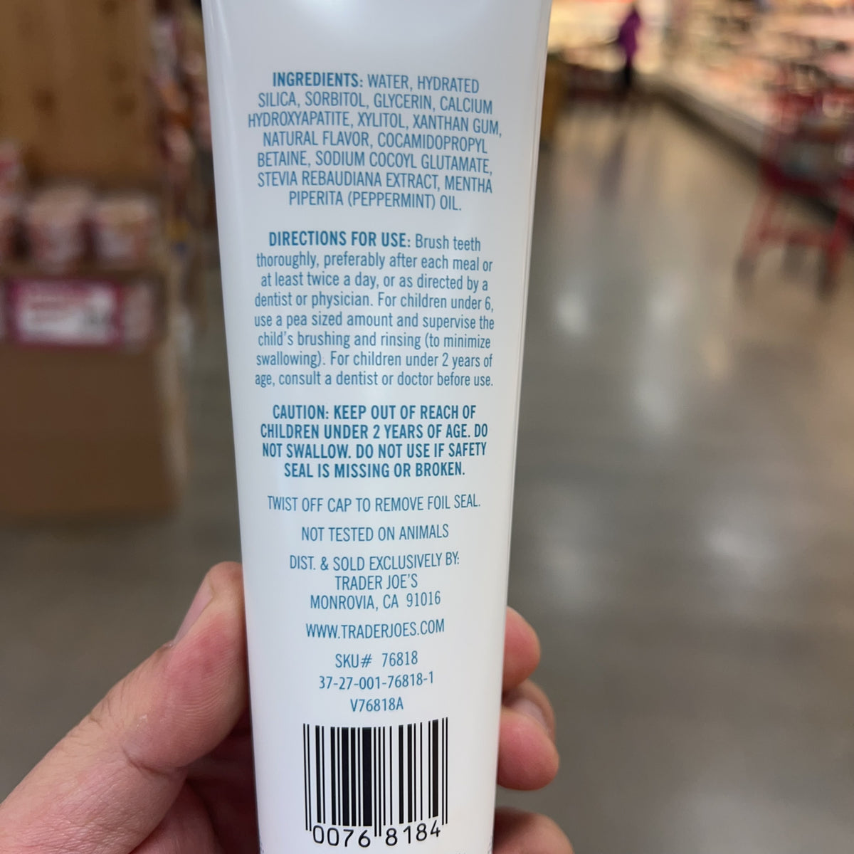 Trader Joe's Whitening Peppermint Toothpaste, Fluoride Free, 6 oz