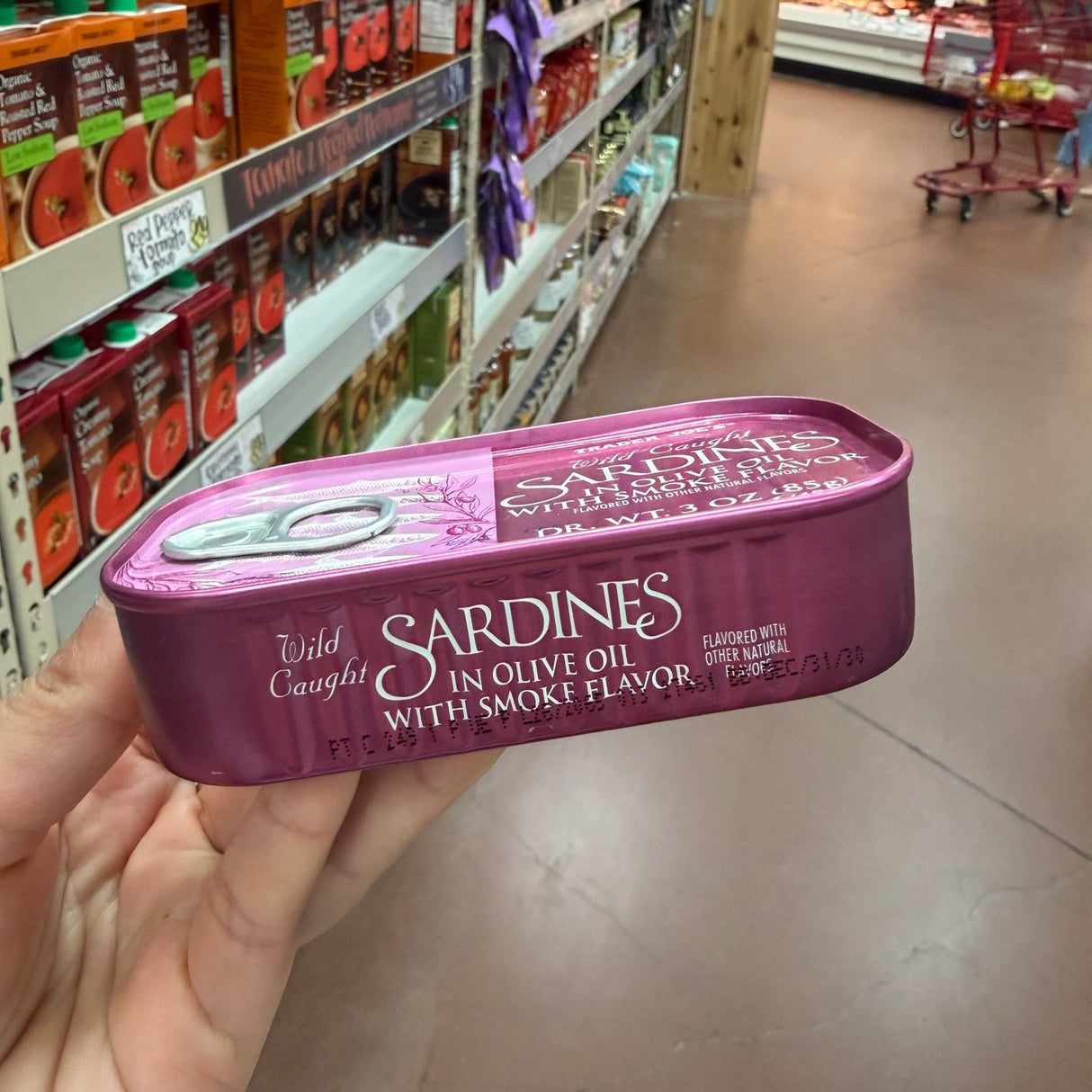 Trader Joe's Wild Caught Sardines in Olive Oil with Smoke Flavor 3 oz Drained