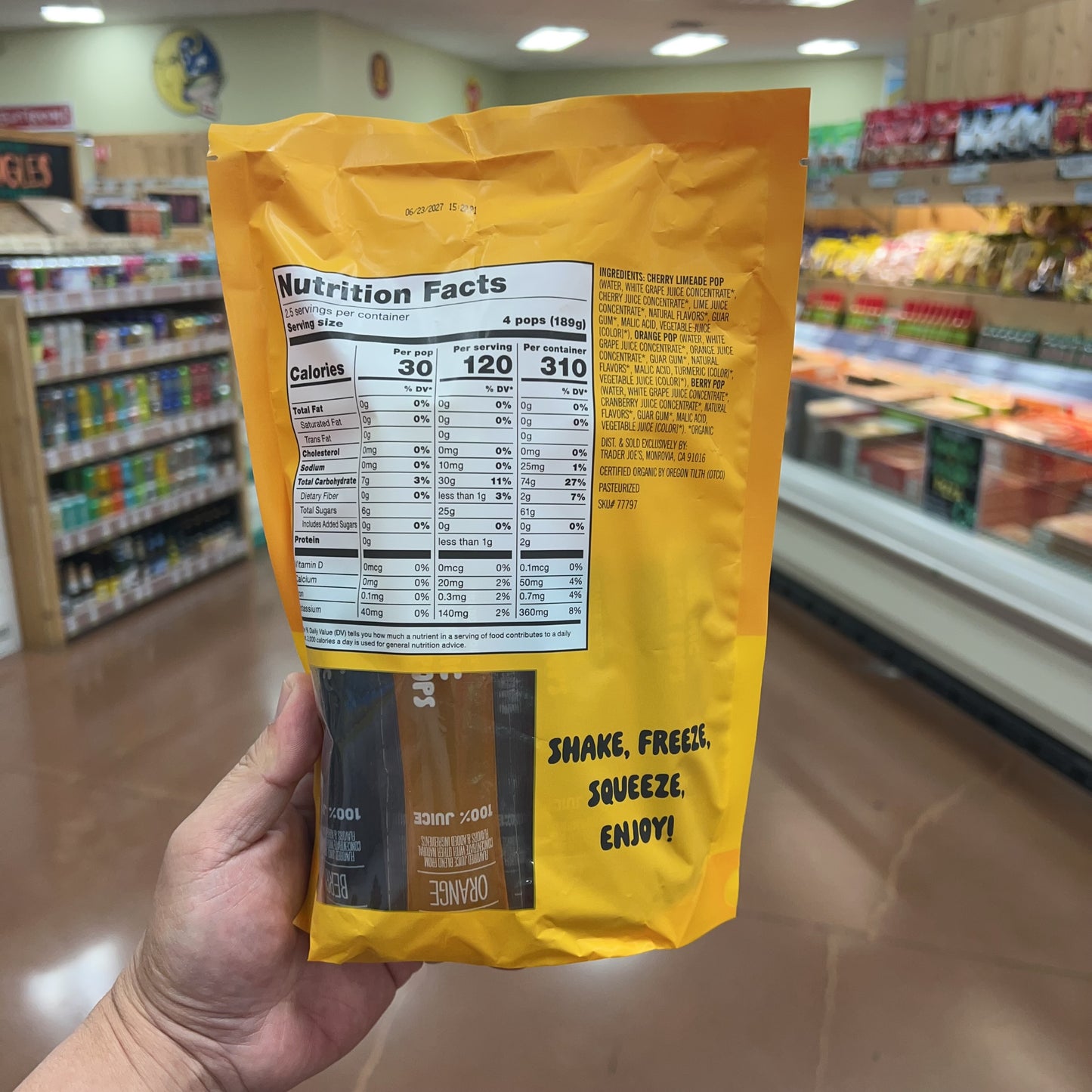 Trader Joe's Organic Freezer Pops 100% Juice ā 10 Pops (Orange, Berry, Cherry Limeade)