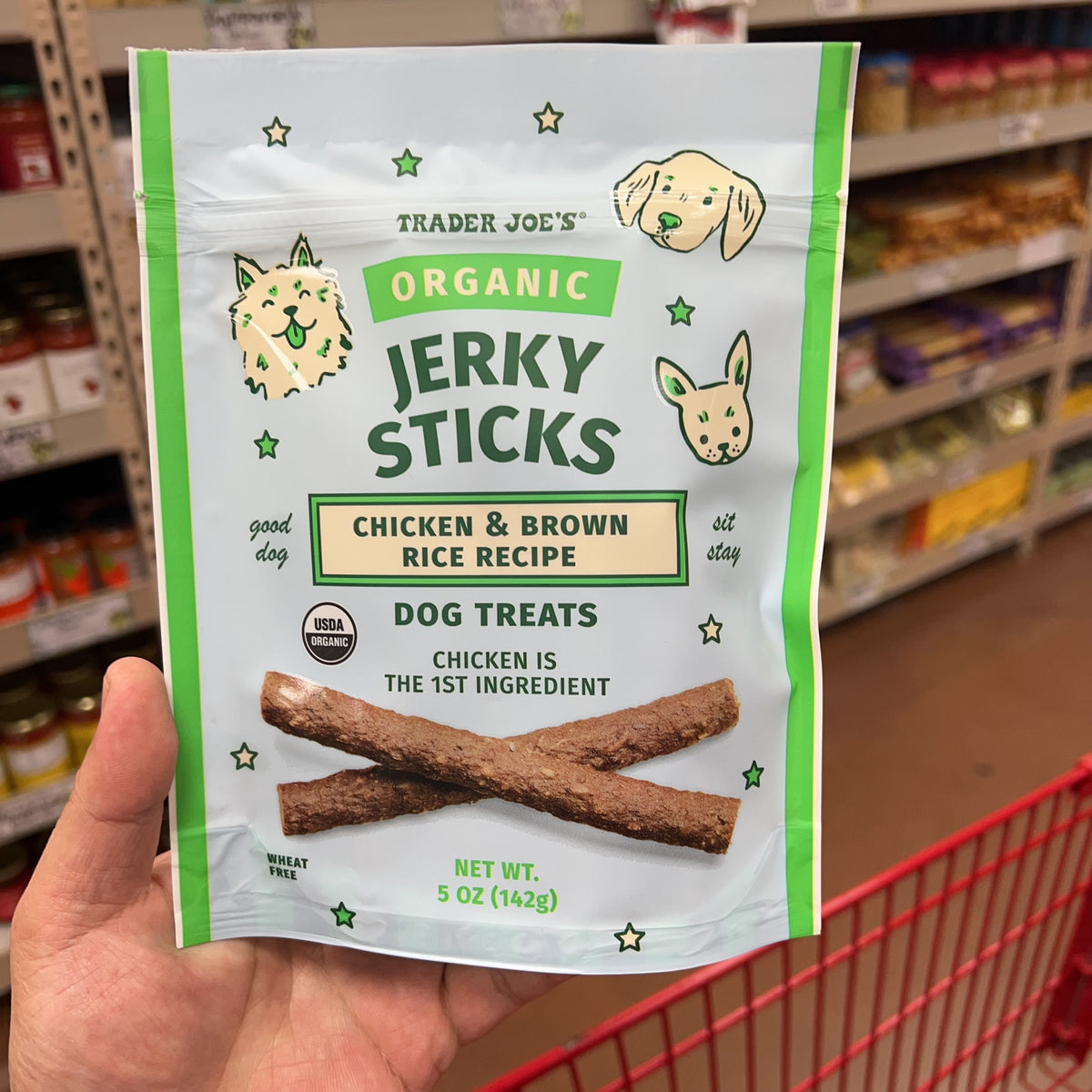 Trader Joe's Organic Chicken & Brown Rice Jerky Sticks — package information view