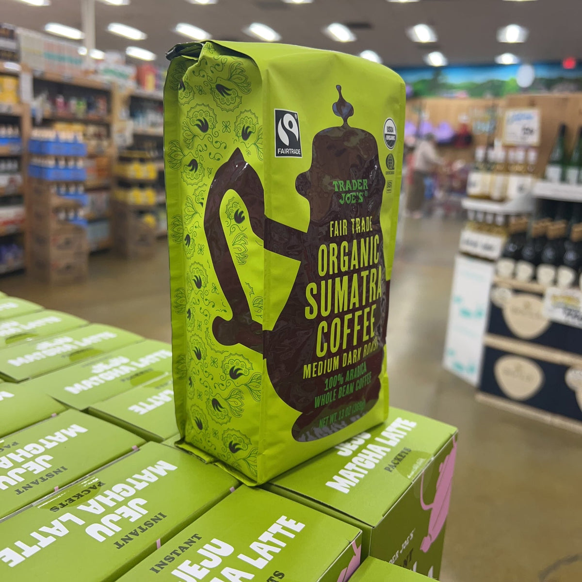 Trader Joe's Fair Trade Organic Sumatra Coffee Medium Dark Roast 100% Arabica Whole Bean 13 oz