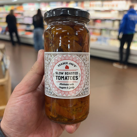Trader Joe's Slow Roasted Tomatoes marinated with oregano and garlic jar