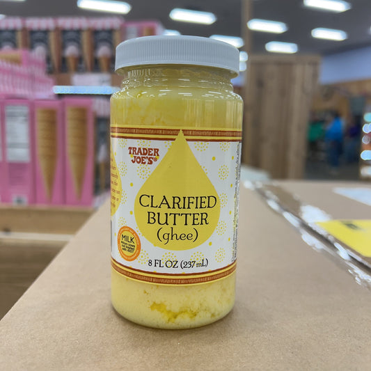 Trader Joe's Clarified Butter Ghee 8 fl oz jar vs regular butter comparison guide