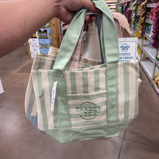 Trader Joe's Mini Pastel Striped Canvas Tote Bag Neutral Beige Summer 2026 — limited edition, available online