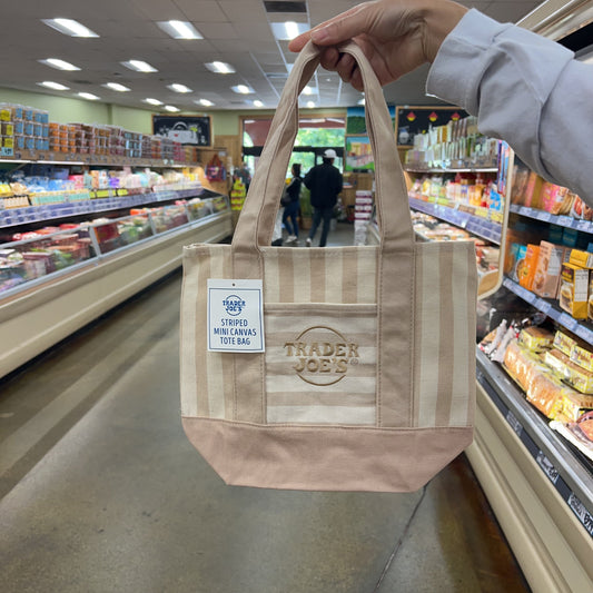 Trader Joe's Mini Pastel Striped Canvas Tote Bag Summer 2026 — limited edition, available online via HIOOL GOODS