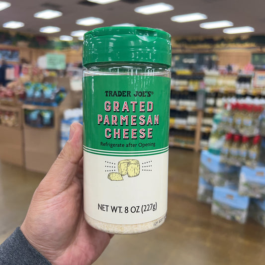 Trader Joe's Grated Parmesan Cheese — the ultimate savory finishing cheese, available online at HIOOL with nationwide US delivery