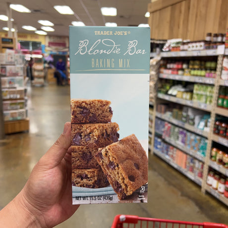 Trader Joe's Blondie Bar Baking Mix 15.5 oz box on a kitchen counter