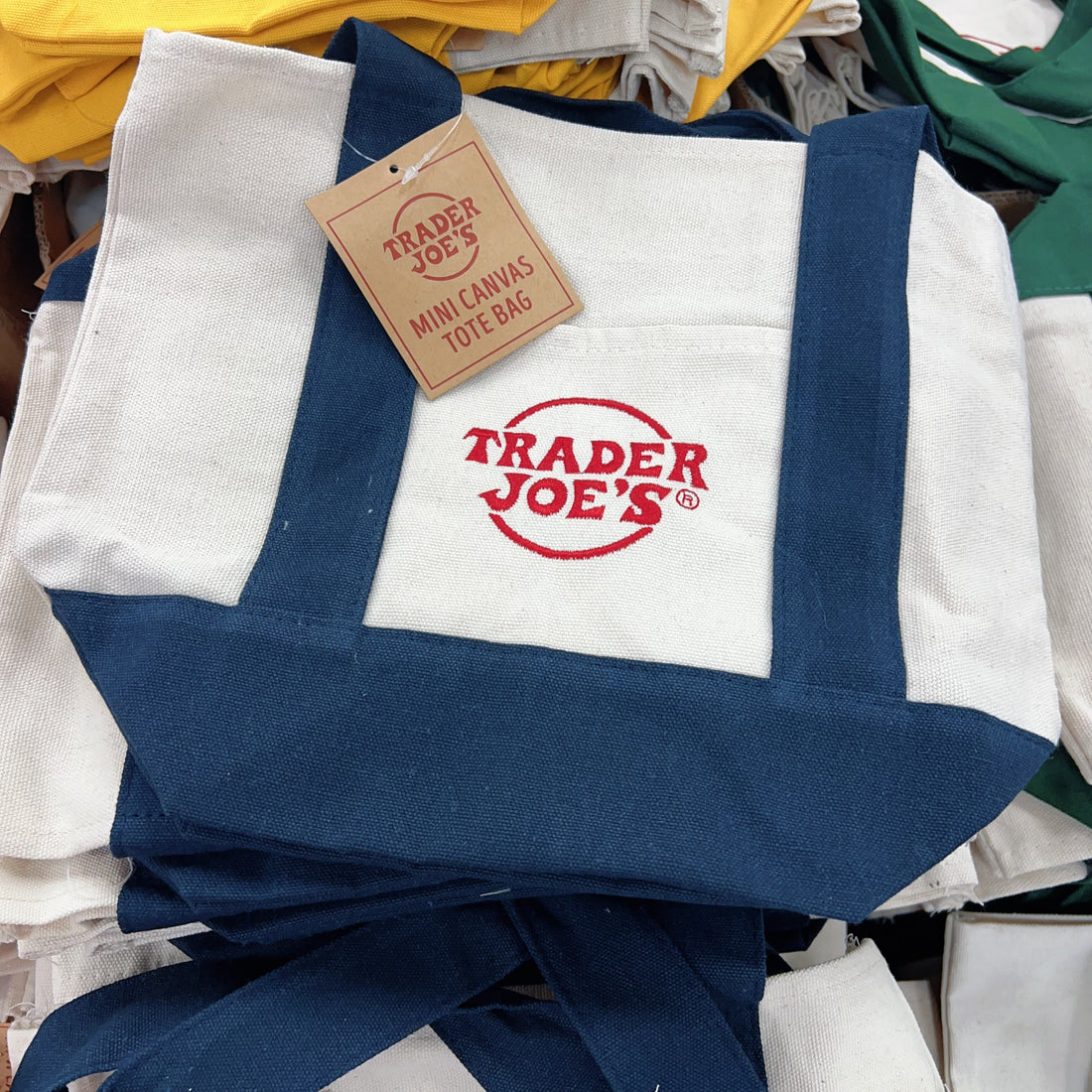 Trader Joe's Tote Bag Collection 2026 — Large Canvas Tote, Mini Canvas Tote, all styles and colors available online