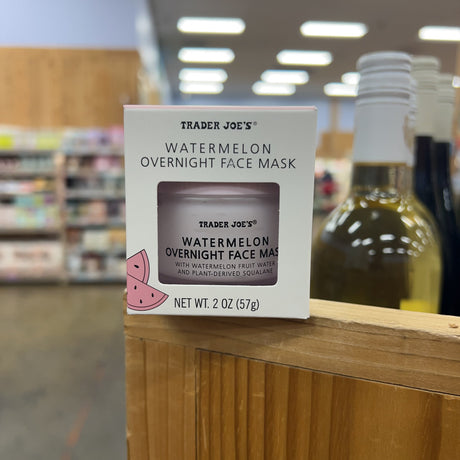 Trader Joe's Watermelon Overnight Face Mask 2 oz jar on a white surface