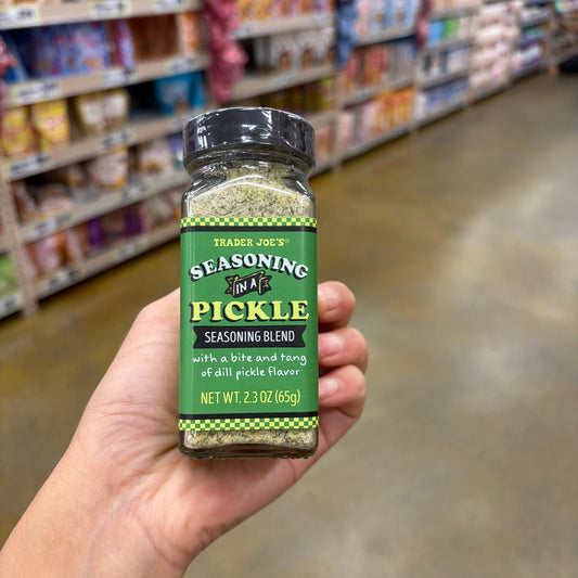 Trader Joe's Seasoning in a Pickle dill pickle flavor dry seasoning blend jar