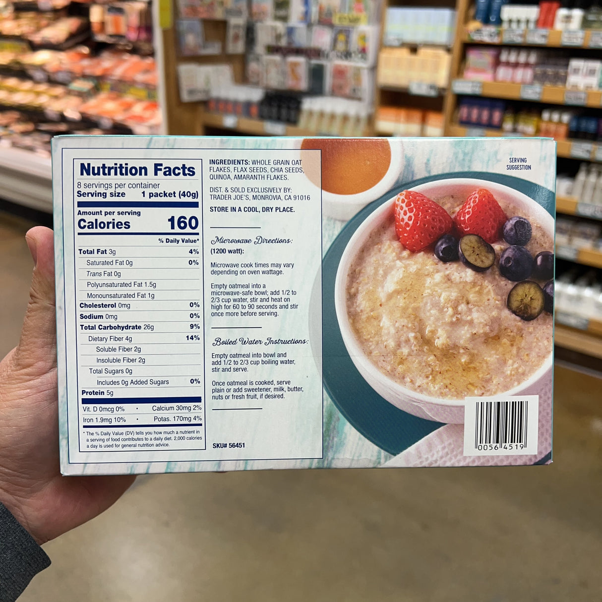 Trader Joe's Unsweetened Instant Oatmeal Gluten Free with Quinoa, Amaranth, Flax & Chia