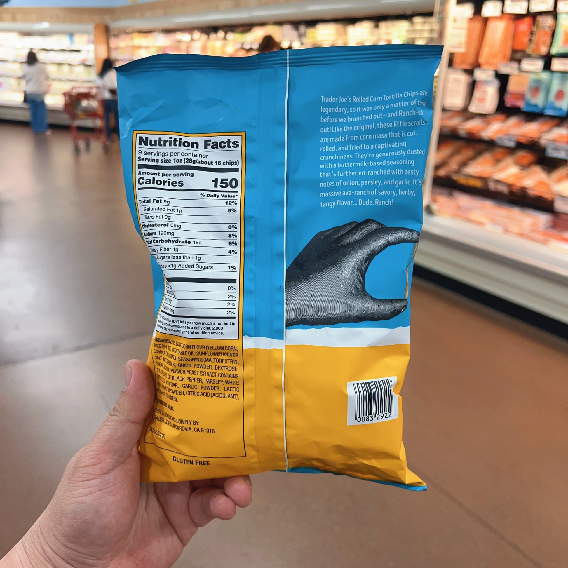 Trader Joe's Rolled Corn Tortilla Chips Ranch Flavored Net Wt. 9 oz (255g)