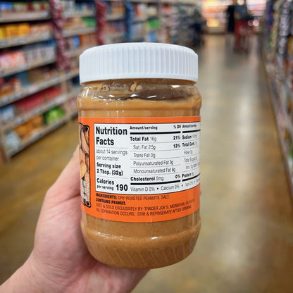 Trader Joe's Peanut Butter from Unblanched Peanuts No Additives 16 oz