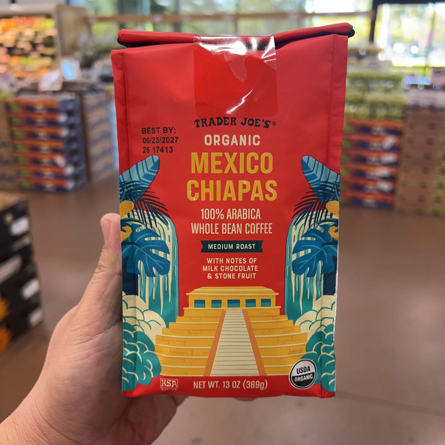 Trader Joe's Organic Mexico Chiapas Whole Bean Coffee, 13 oz