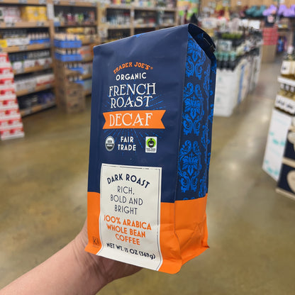Trader Joe's Organic French Roast Decaf Coffee Dark Roast 100% Arabica Whole Bean 13 oz
