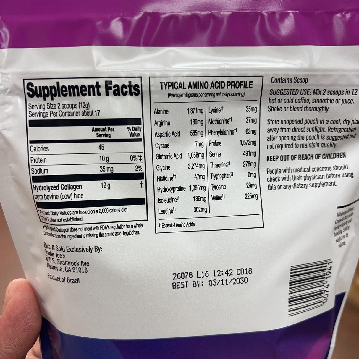 Trader Joe's Hydrolyzed Collagen Powder 7 oz