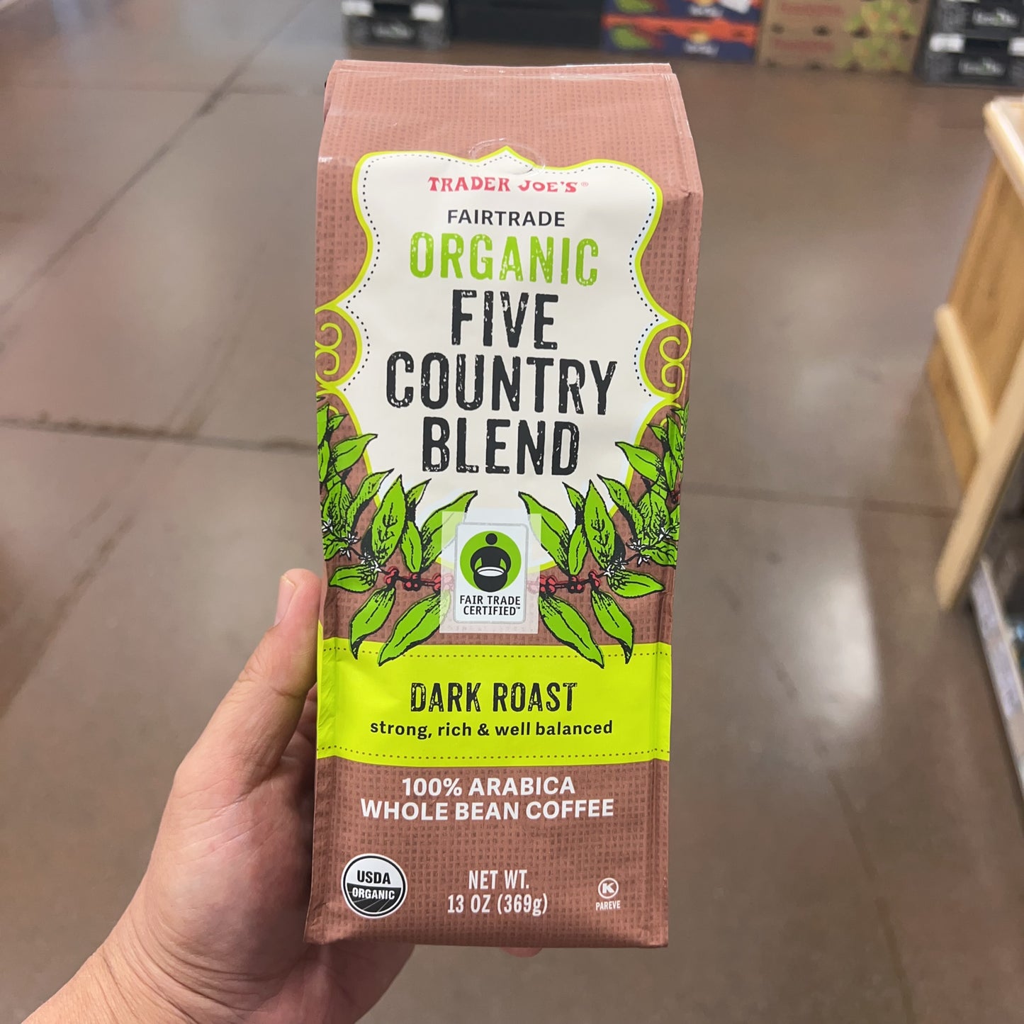 Trader Joe's Fairtrade Organic Five Country Blend Dark Roast Whole Bean Coffee