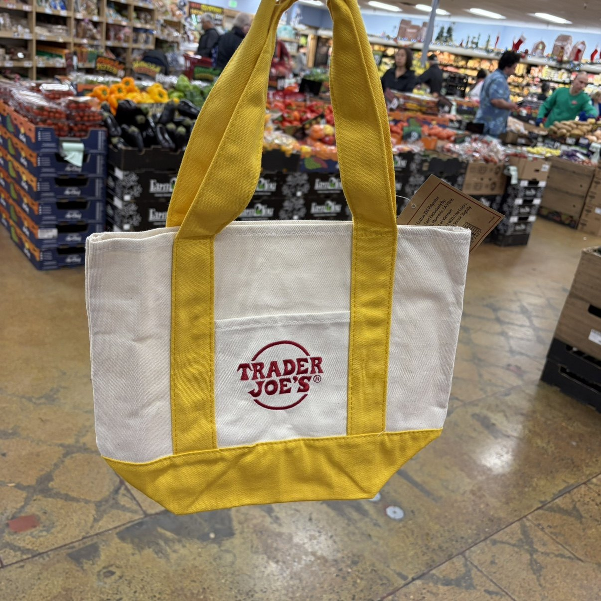 Trader Joe’s Mini Canvas Tote Bag Yellow Reusable Limited Edition