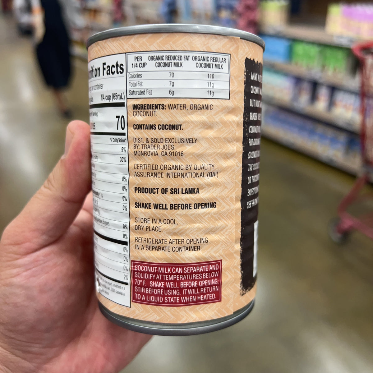 Trader Joe's Organic Reduced Fat Coconut Milk, 13.5 fl oz product image 3