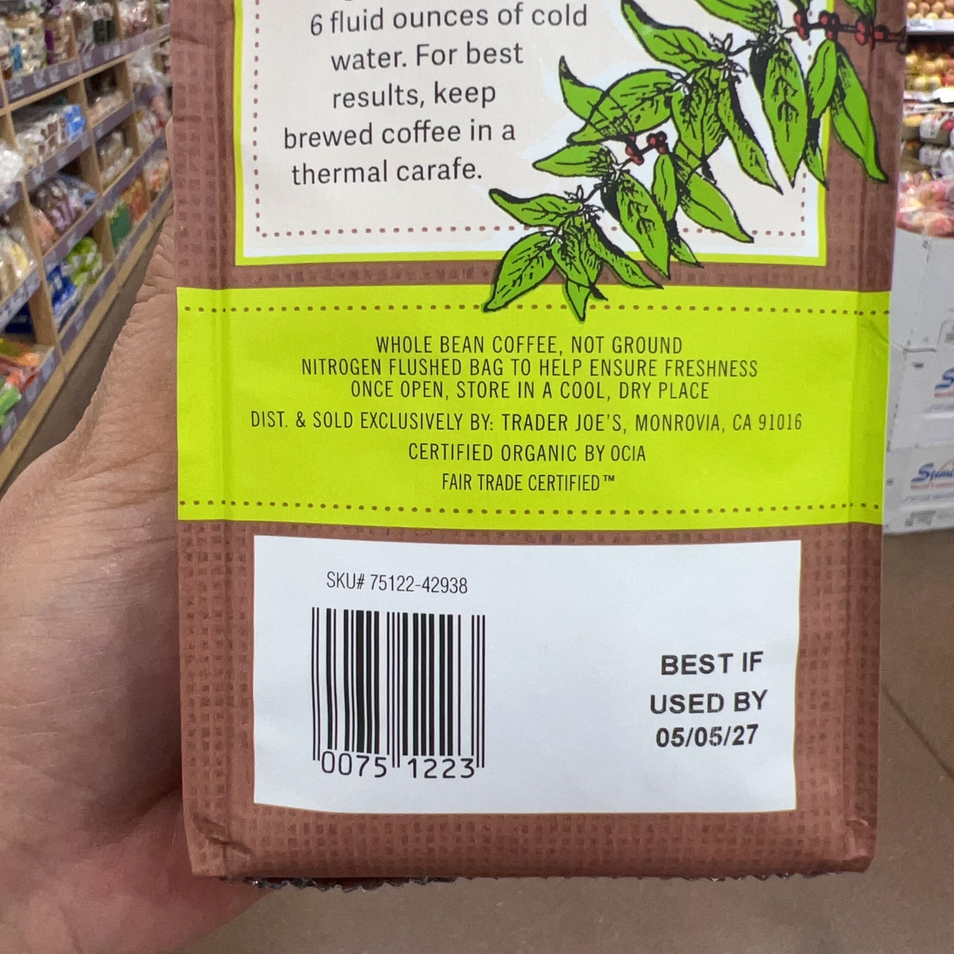 Trader Joe's Fairtrade Organic Five Country Blend Dark Roast Whole Bean Coffee