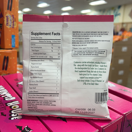 Trader Joe's Cranberry & Herb Supplement Drops with Vitamin C 15 Drops – package detail view 4