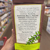 Trader Joe's Fairtrade Organic Five Country Blend Dark Roast Whole Bean Coffee