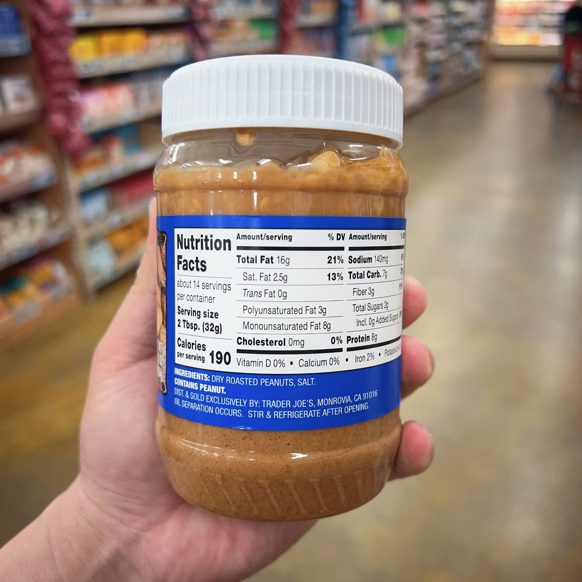Trader Joe's Peanut Butter (Multiple Varieties) From Unblanched Peanuts • No Additives • Net Wt. 16 oz (454g)