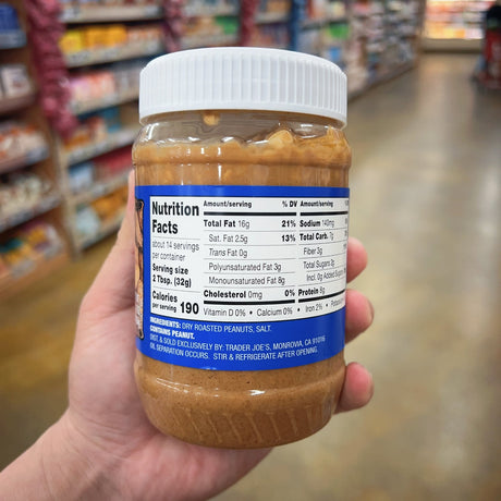 Trader Joe's Peanut Butter from Unblanched Peanuts No Additives 16 oz