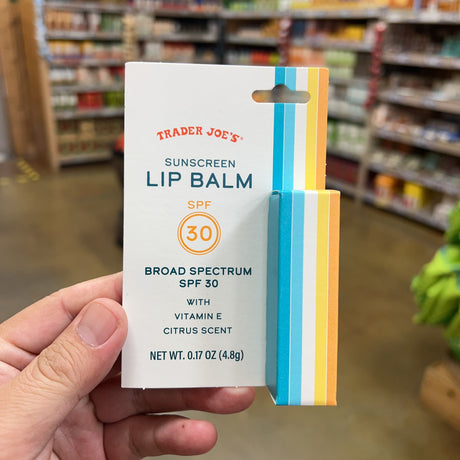 Trader Joe's Sunscreen Lip Balm SPF 30 — close-up packaging detail