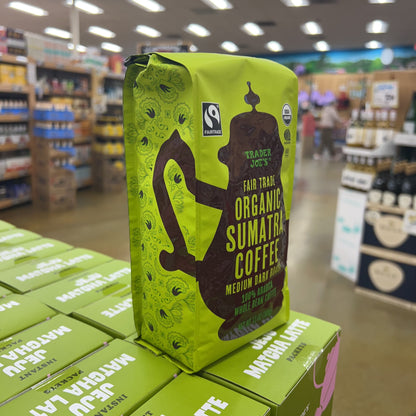 Trader Joe's Fair Trade Organic Sumatra Coffee Medium Dark Roast 100% Arabica Whole Bean 13 oz