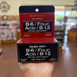Trader Joe's High Potency B-6 Folic Acid B-12 Instant Dissolving Dietary Supplement 100 Tablets red and black box front, Gluten Free, High Potency, No Water Necessary, Instant Dissolving