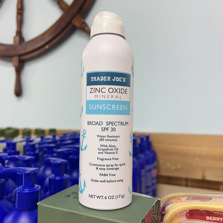 Trader Joe's Zinc Oxide Mineral Sunscreen Spray SPF 30 6 oz — drug facts panel close-up