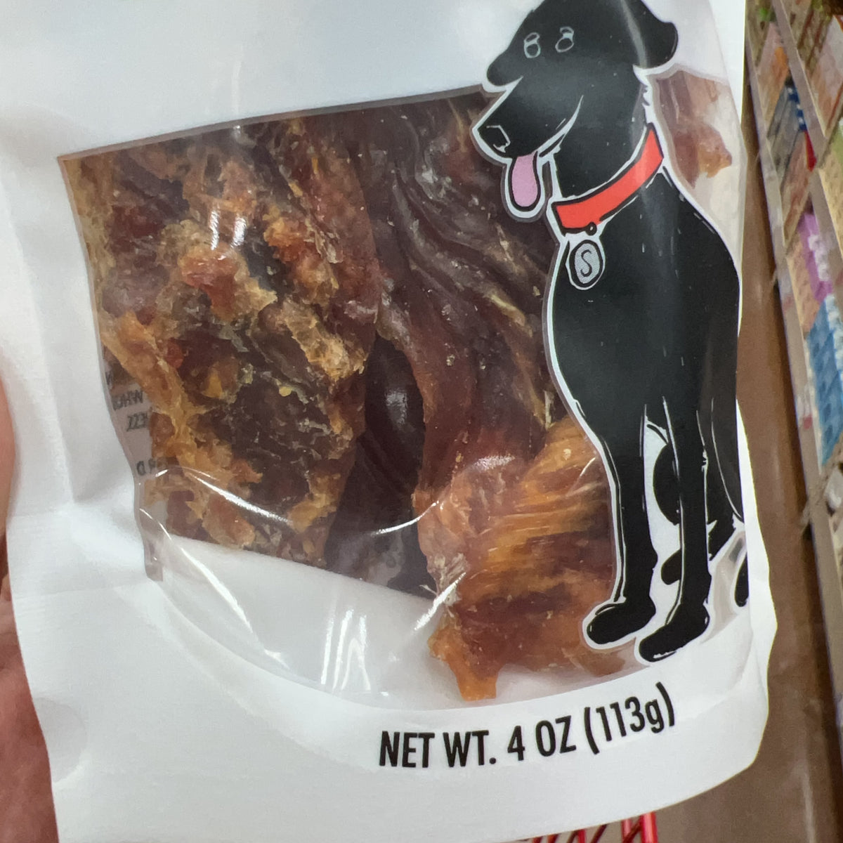 Trader Joe's Smoked Chicken Tenders Dog Treats — close-up packaging detail