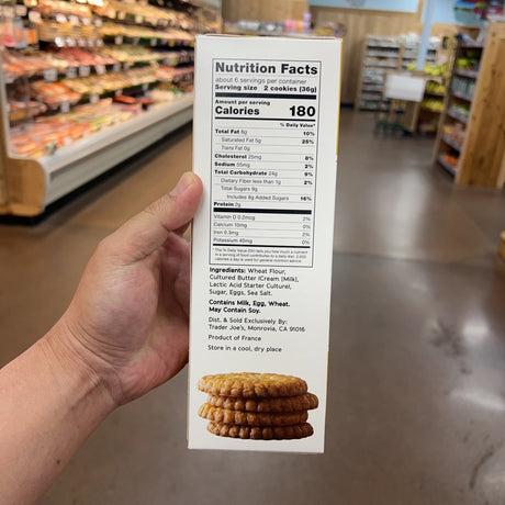 Trader Joe's French Galettes Butter Cookies nutrition facts and ingredients label — Product of France