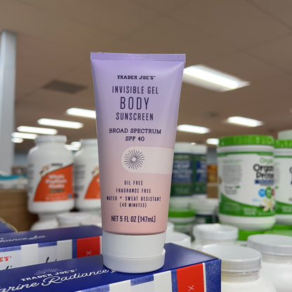 Trader Joe's Invisible Gel Body Sunscreen SPF 40 Broad Spectrum 5 fl oz