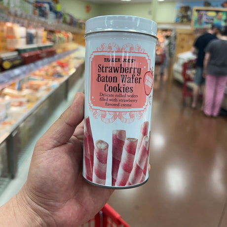 Trader Joe's Strawberry Baton Wafer Cookies 5 oz (142g) | Strawberry Crème | Metal Tin