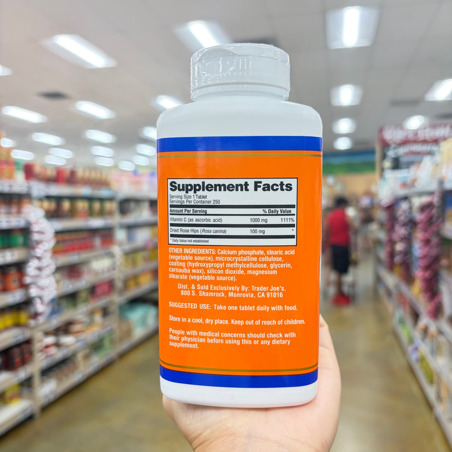 Trader Joe's Vitamin C 1000 mg with Rose Hips Dietary Supplement 250 Tablets