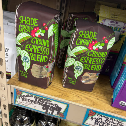 Trader Joe's Shade Grown Ground Espresso Blend Dark Roast 100% Arabica Fine Grind 14 oz