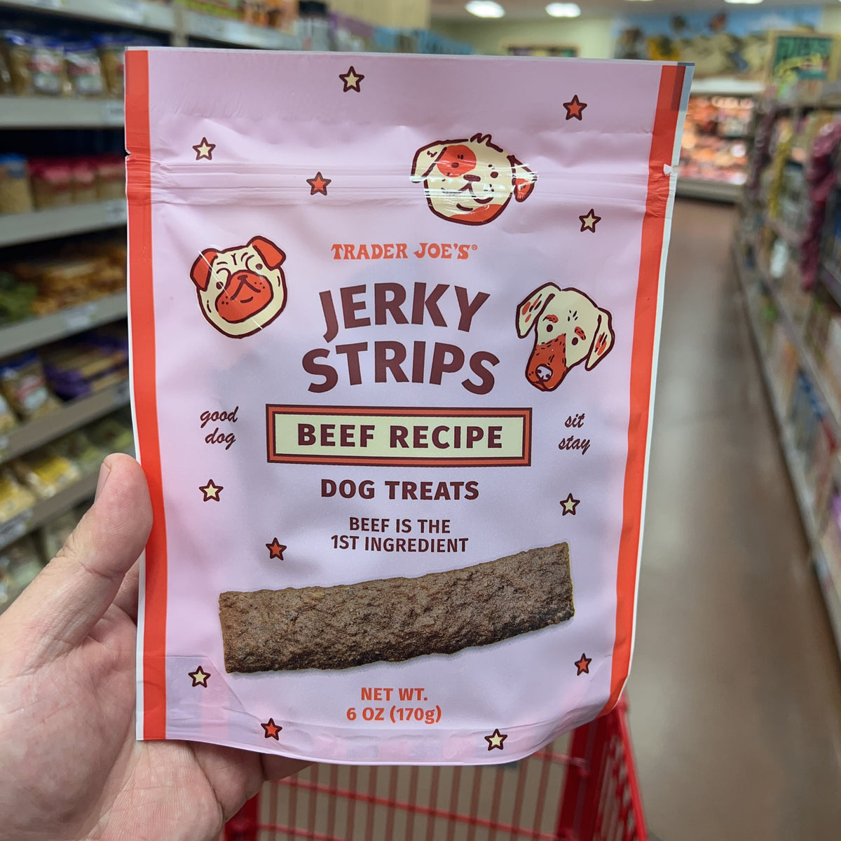 Trader Joe's Beef Jerky Strips Dog Treats — front package view